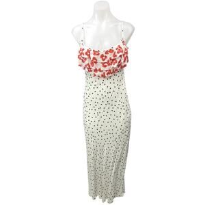 NEW Rixo for Target White Red Floral Polka Dots Ruffle Cami Slip Midi Dress XS